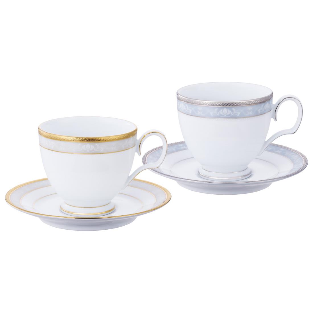 Noritake ノリタケ カップ & ソーサー ( ペアセット ) ( コーヒー ティー 兼用) 250cc ハンプシャーゴールド&プラチナ 2客 金 ・ 銀 ファインポーセレン P91988/4335-6