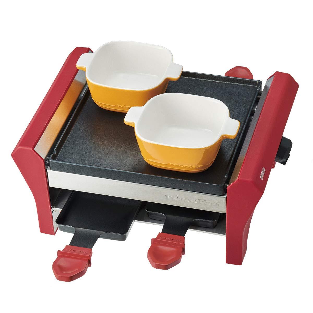 recolte レコルト ラクレットアンドフォンデュメーカー グランメルト ラクレットグリル チーズフォンデュ鍋 チョコフォンデュ 電気 ホットプレート アヒージョ 焼肉 ミニパン・ココット付 レッド RRF-2(R)|hanamaru01店
