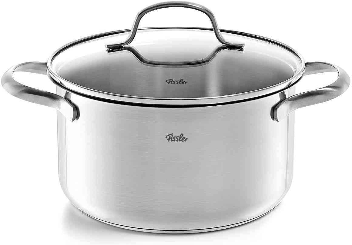 フィスラー (Fissler) 両手鍋 サンフランシスコ (液ダレしないフチ設計 / 20cm / 3.6L) 中身が見えるガラス蓋と便利な目盛り付き (無水調理/IH対応) シルバー 040-113-20-000｜hanamaru01店