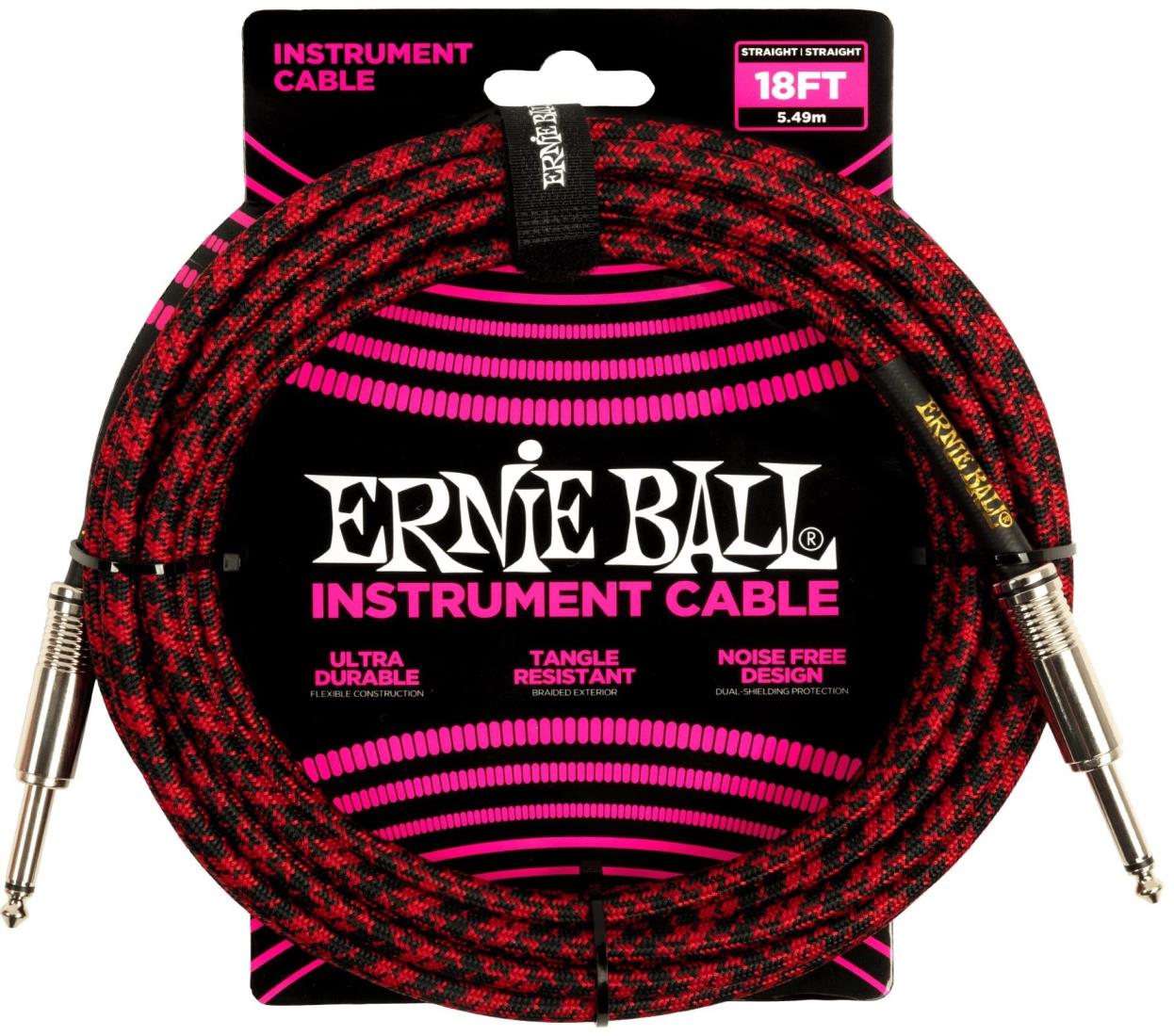 【正規品】 ERNIE BALL 6396 楽器用シールドケーブル 18フィート BRAIDED INSTRUMENT CABLE 5.49m レッド・ブラック
