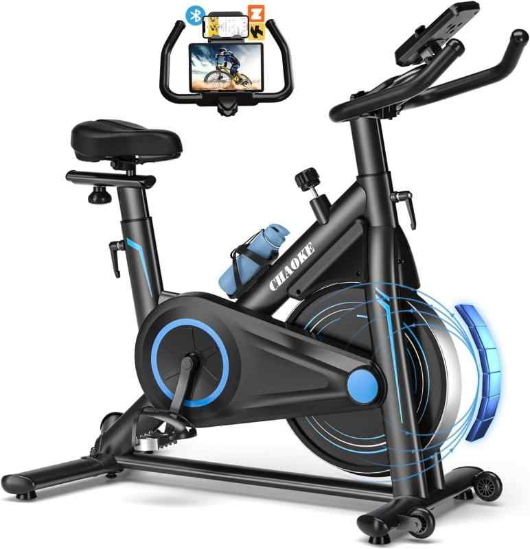 CHAOKE スピンバイク エアロバイク 【Zwift/アプリ連動/静音/マグネット負荷調整/組立簡単/5年】フィットネスバイク 室内バイク 自宅用 耐荷重160Kg タブレットホルダー・快適サドル付き 有
