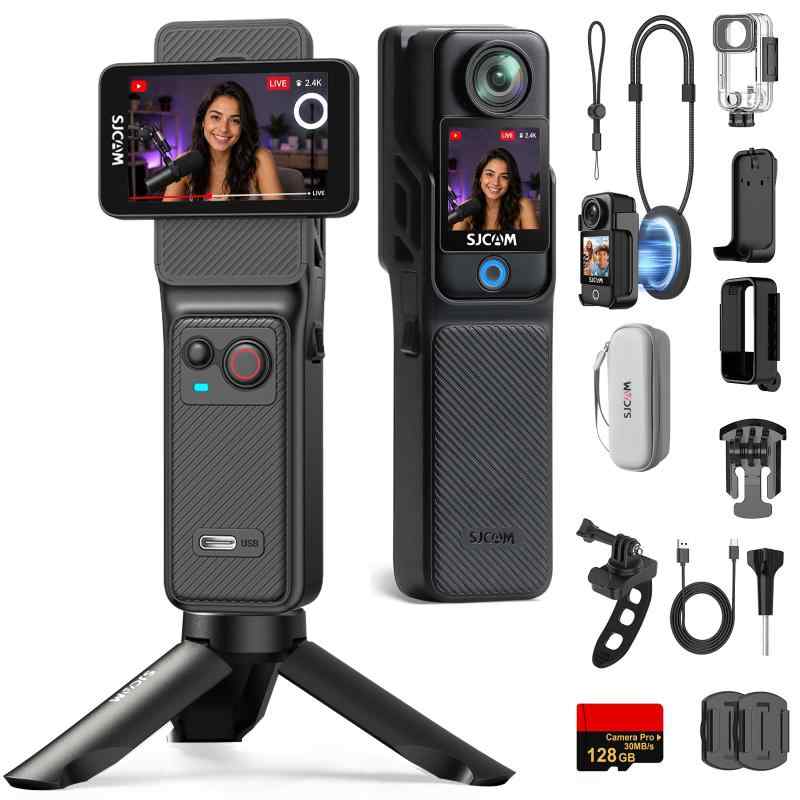 A SJCAM C400 アクションカメラ 4K 7時間連続録画 6?手ブレ補正 2.29インチタッチパネル 30M防水 ウェアラブルカメラ 磁気マウント付き WiFi