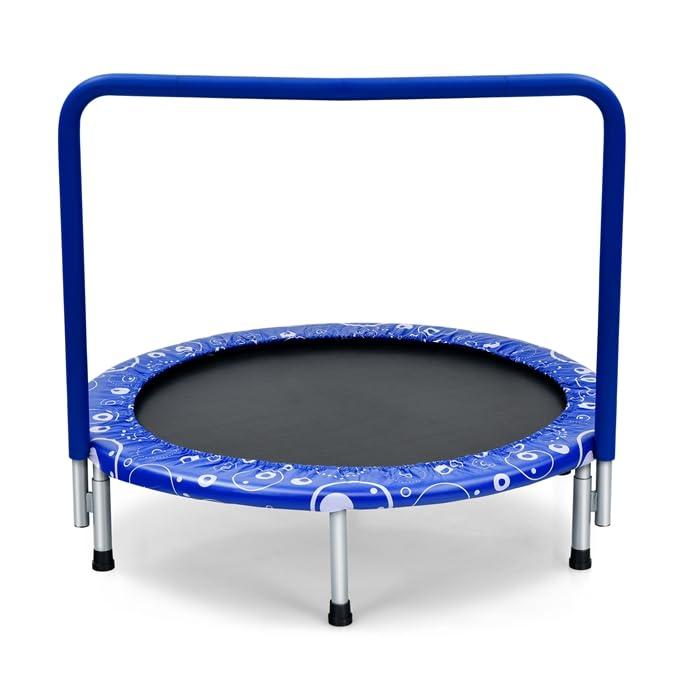 COSTWAY トランポリン 赤ちゃん用 助けること手摺り付き添い人 差しわたし92糎 耐荷重150kg 折りたたみ 静音 高弾力性 安全性のある天然ゴム式 室内 屋外納める助けになる 精神的な統合飾り気の無い