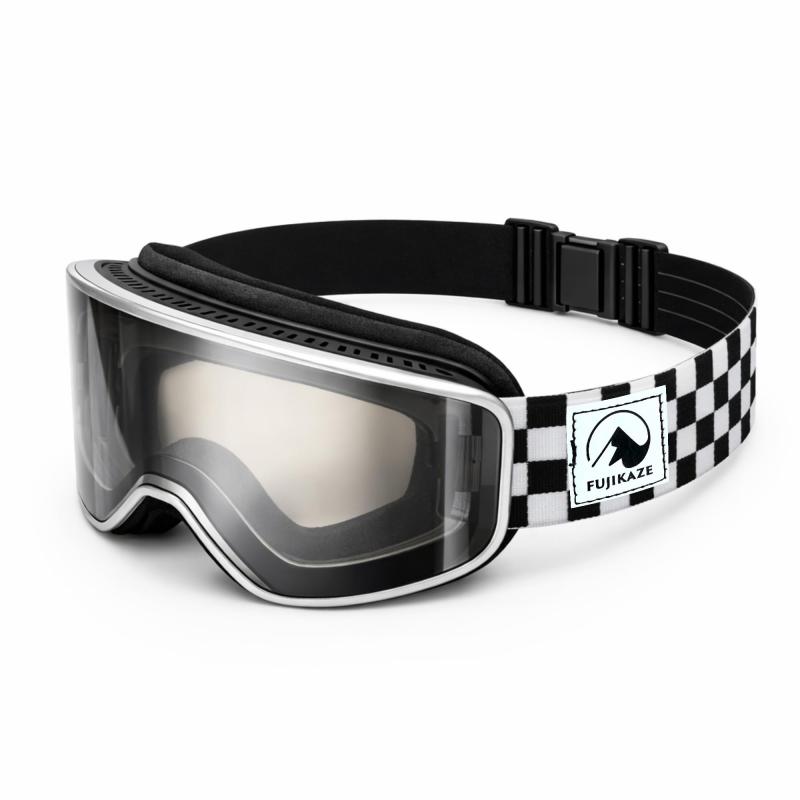 [FUJIKAZE] スノーゴーグル スキー スノーボード 調光レンズ REVO調光ミラーレンズ ダブル平面レンズ UV400 紫外線99%カット 曇らない XGシリーズ【非電熱】 マグネット脱着 170g軽量 バックル式バ