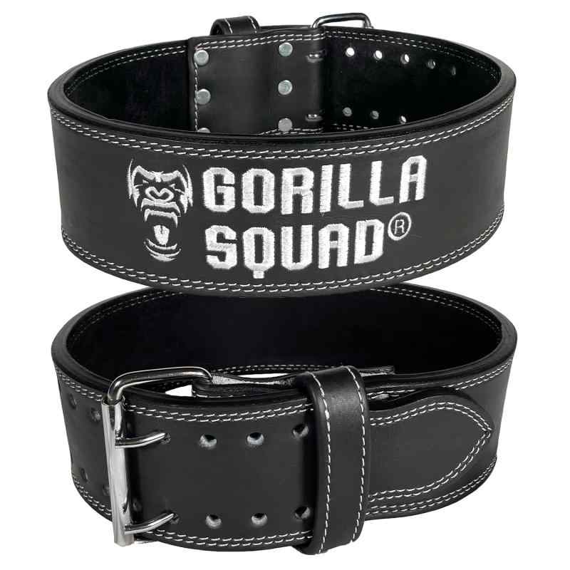 GORILLA SQUAD【硬質で揺るがぬ固定力】 パワーベルト ダブルピン パワーリフティングベルト レザーベルト 刺繍ロゴ 本革 トレーニングベルト 中級者以上向け