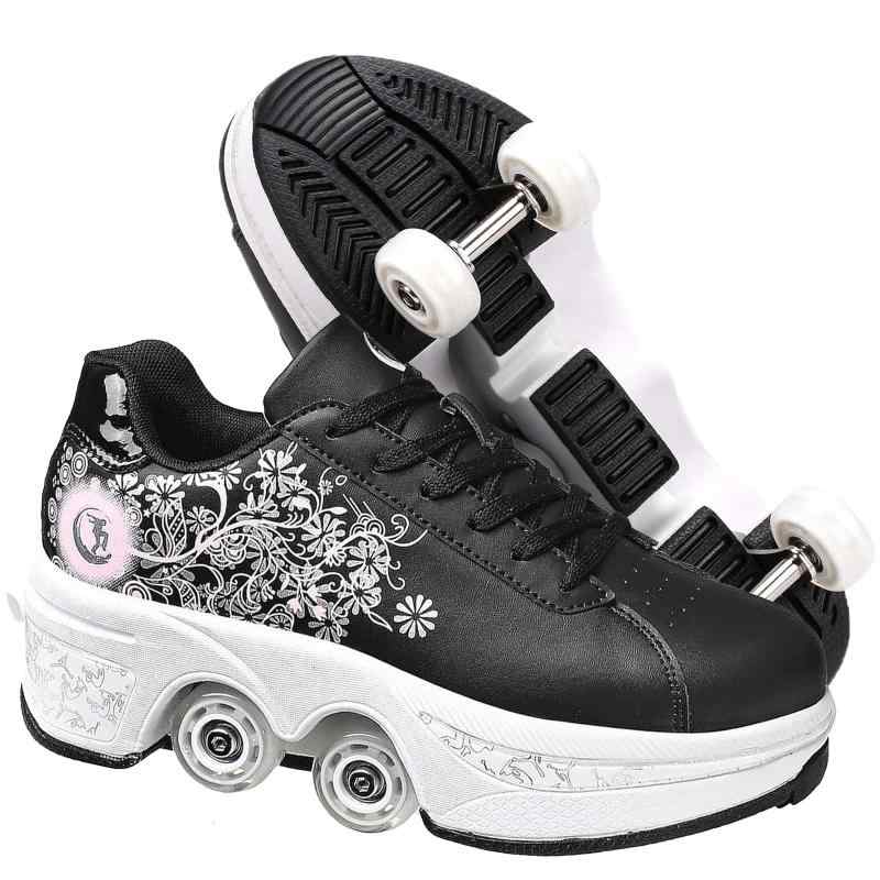 [Deformation Roller Skates] ローラーシューズ 子供 女の子，ローラースケート 大人，靴 ローラー 見えない付き アウトドアスポーツに適しており、成人式、新年、生日のギフトとして贈ることが
