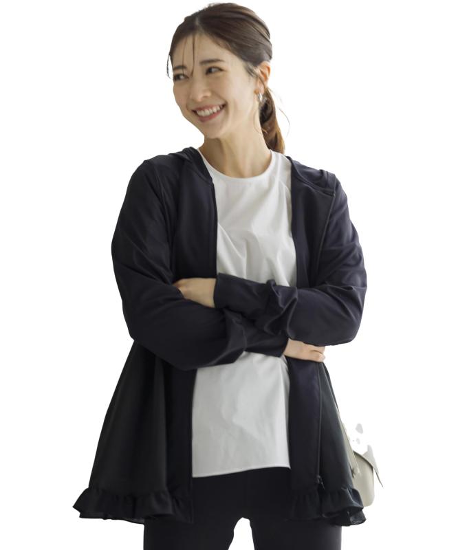 [SONO] チュニックフーディー【Rash Guard】 ティアードフレア チュニックフーディレディース ブラック-ネイビー