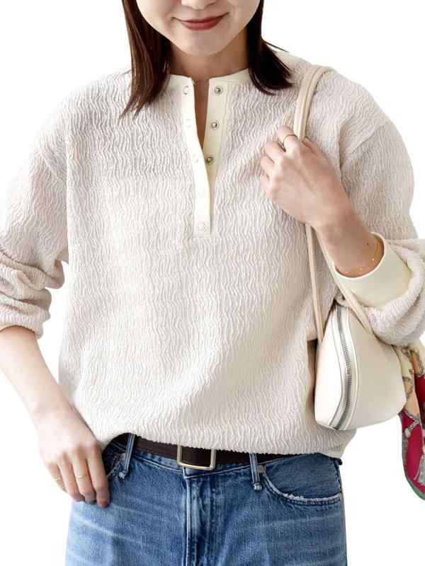 [シップス フォー ウィメン] SHIPS for women スウェット WEB先行 WEB 手洗い可能 ウェーブ クレープ ヘンリー 2WAY プルオーバー レディース 312011168