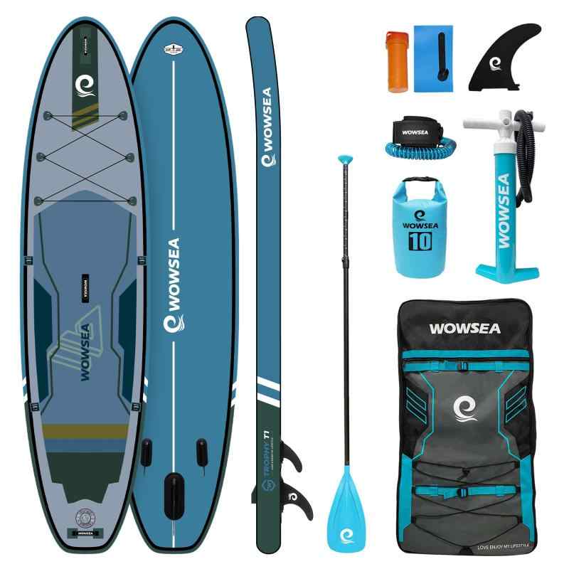 WOWSEA Trophy T1 サップ インフレータブル スタンドアップパドルボード 11'(335cm)×32"(80cm)×6"(15cm) 安定性 SUPボード ヨガ 釣り 海 夏 セット ブルー