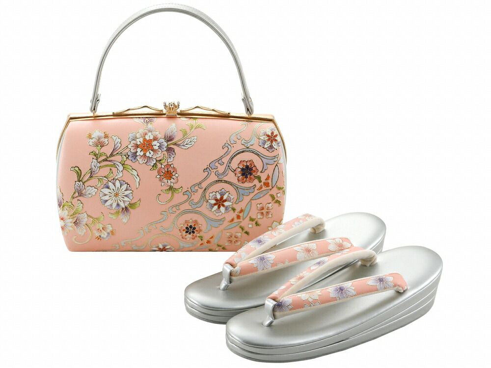 振袖用 日本製 草履バッグセット 三枚芯 ラメ入り 23cm サーモンピンク bs-376-22