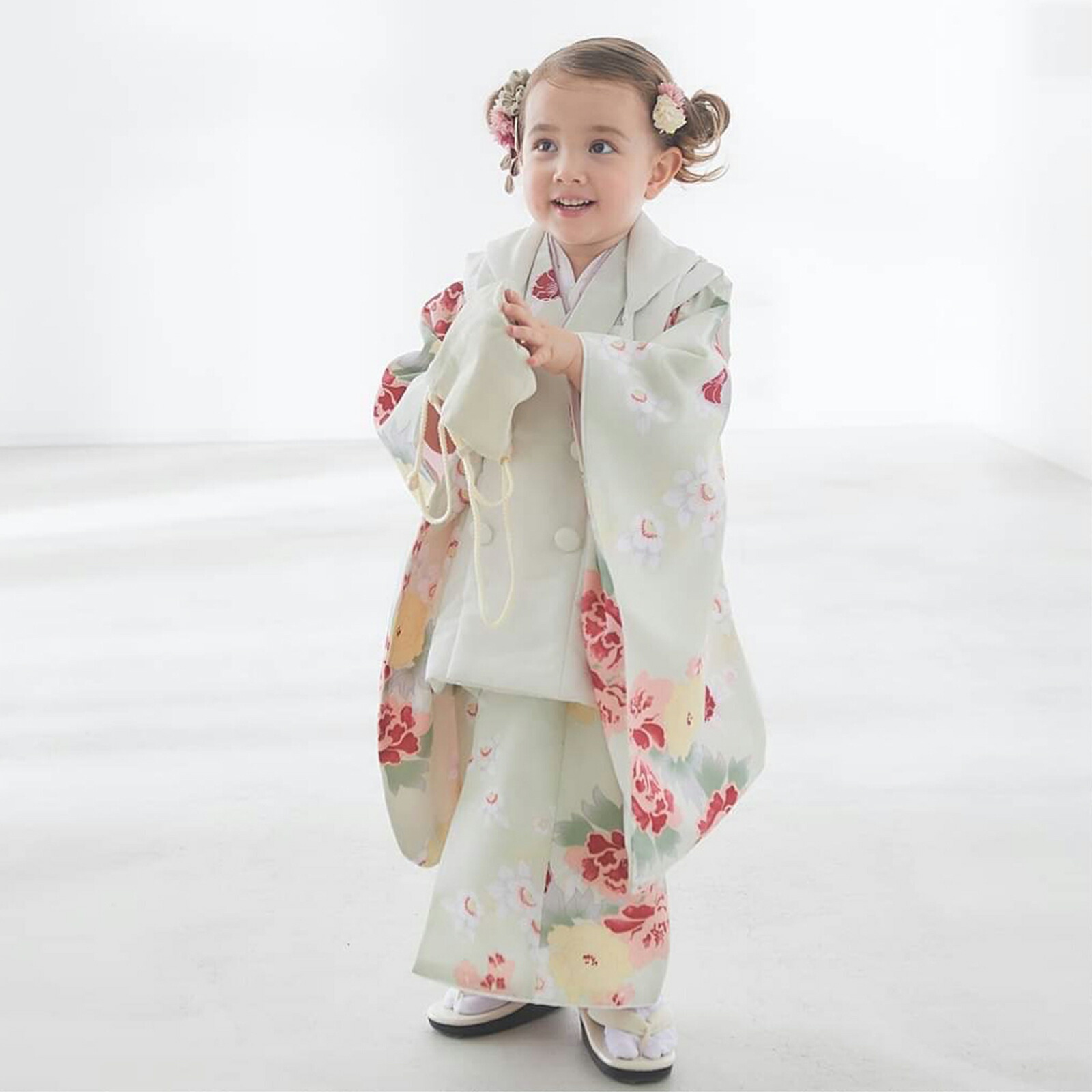 七五三 KOHARU 被布コートセット 3歳 女の子 着物 8点セット 箱入り 薄緑 kh-1-A|華みち
