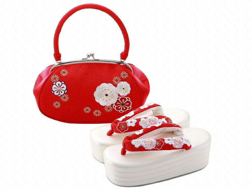 振袖 草履 バッグ 厚底 セット ヒール 草履 がま口 フリーサイズ 草履バッグセット 水引 桜と藤 bs-263-36｜華みち