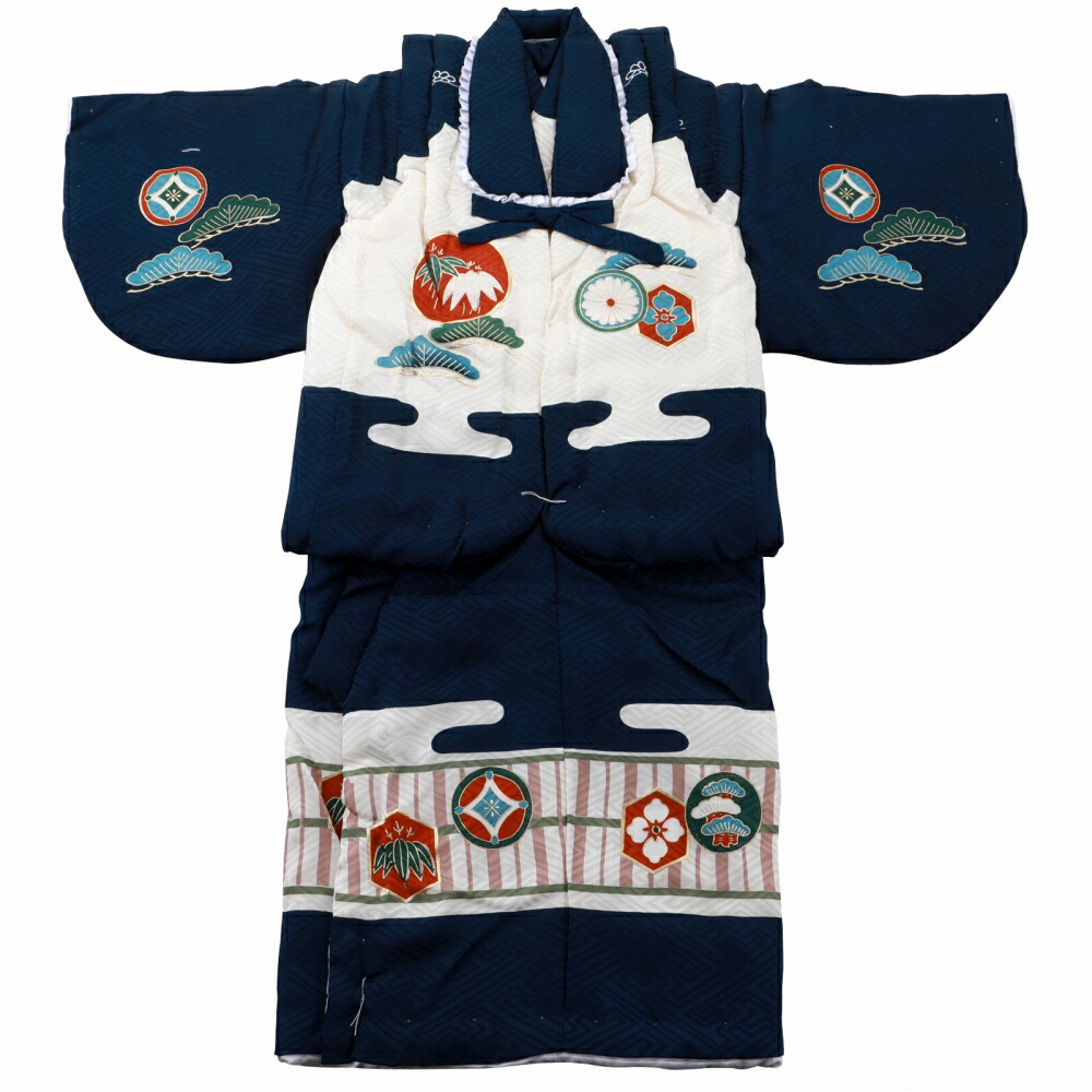 未使用品 正絹綿入りでんち着物セット男児 楽天市場】男児袷一つ身セット 紺地に兜 でんちセット 一つ身の着物