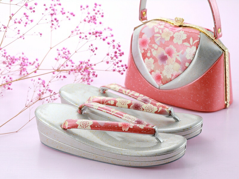 ＬＬサイズ 振袖用 ラメ入り 金加工 草履バッグセット ローズピンク 桜 bs-348 14,058円