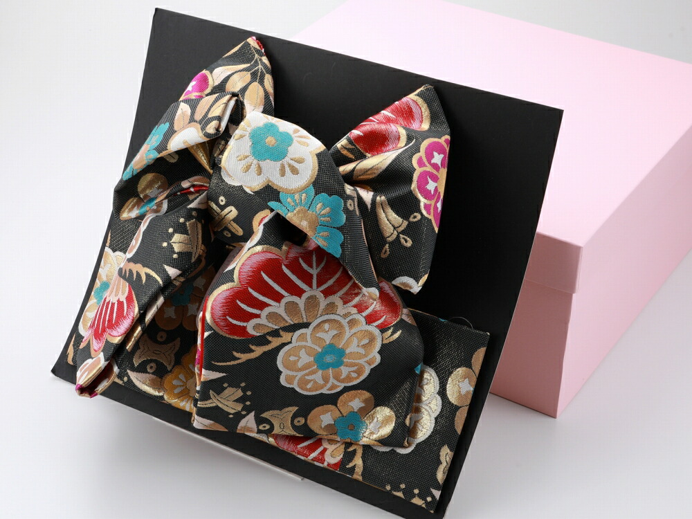 楽天市場】七五三 七歳 正絹 結び帯 女児 女の子 作り帯 黒地 豪華