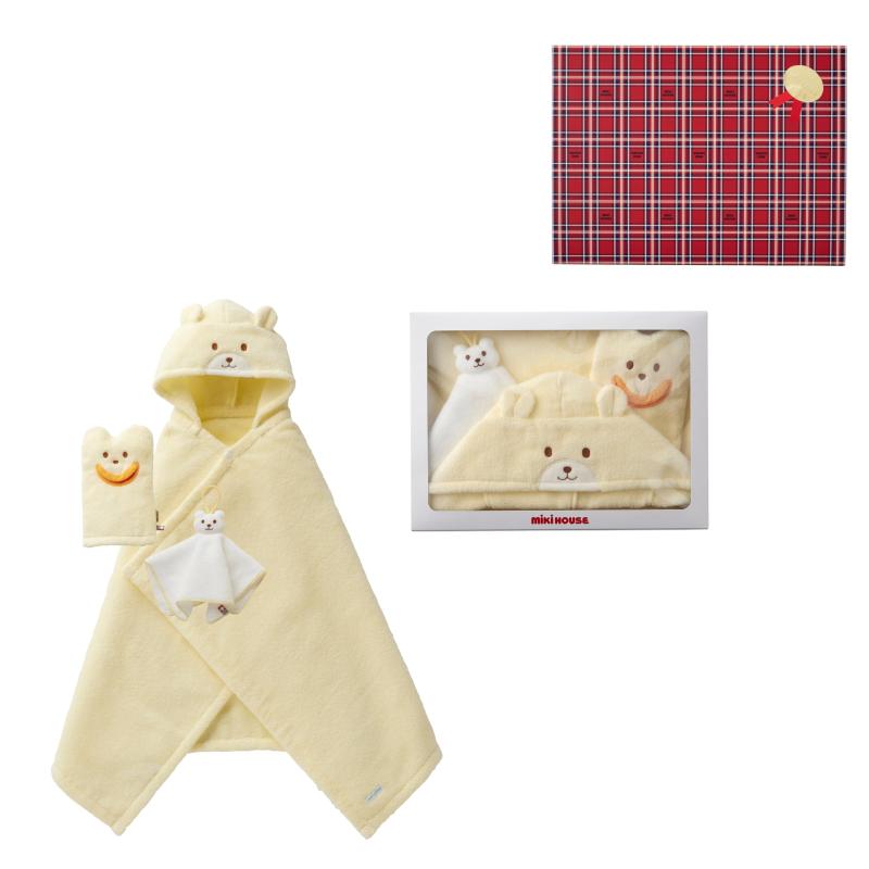 [ミキハウス] 無縒り糸パイルバスポンチョセット 差し上げ物ボックス席入り口・入口ご生み出すこと祝賀会 3点仕掛ける ベビーバスポンチョ 日本製 水浴び お風呂 綿100％ 御坊っちゃん うしろ帯 もの言う花 キッズ 赤んぼう もの言う花