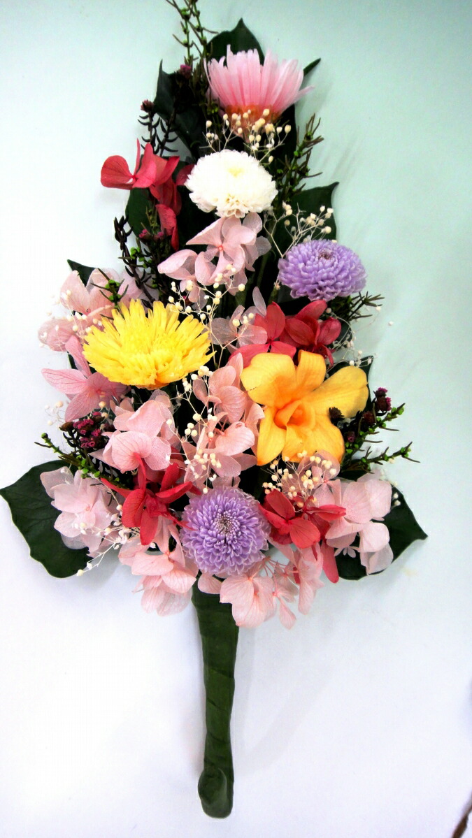 彼岸　仏花　御供　百箇日　供　一周忌　四十九日　命日　歳暮　盆　初盆　彼岸　マムとアジサイの華やか仏花(オールプリザーブド)お供え/ご仏前/法事/命日/お彼岸/お盆などに