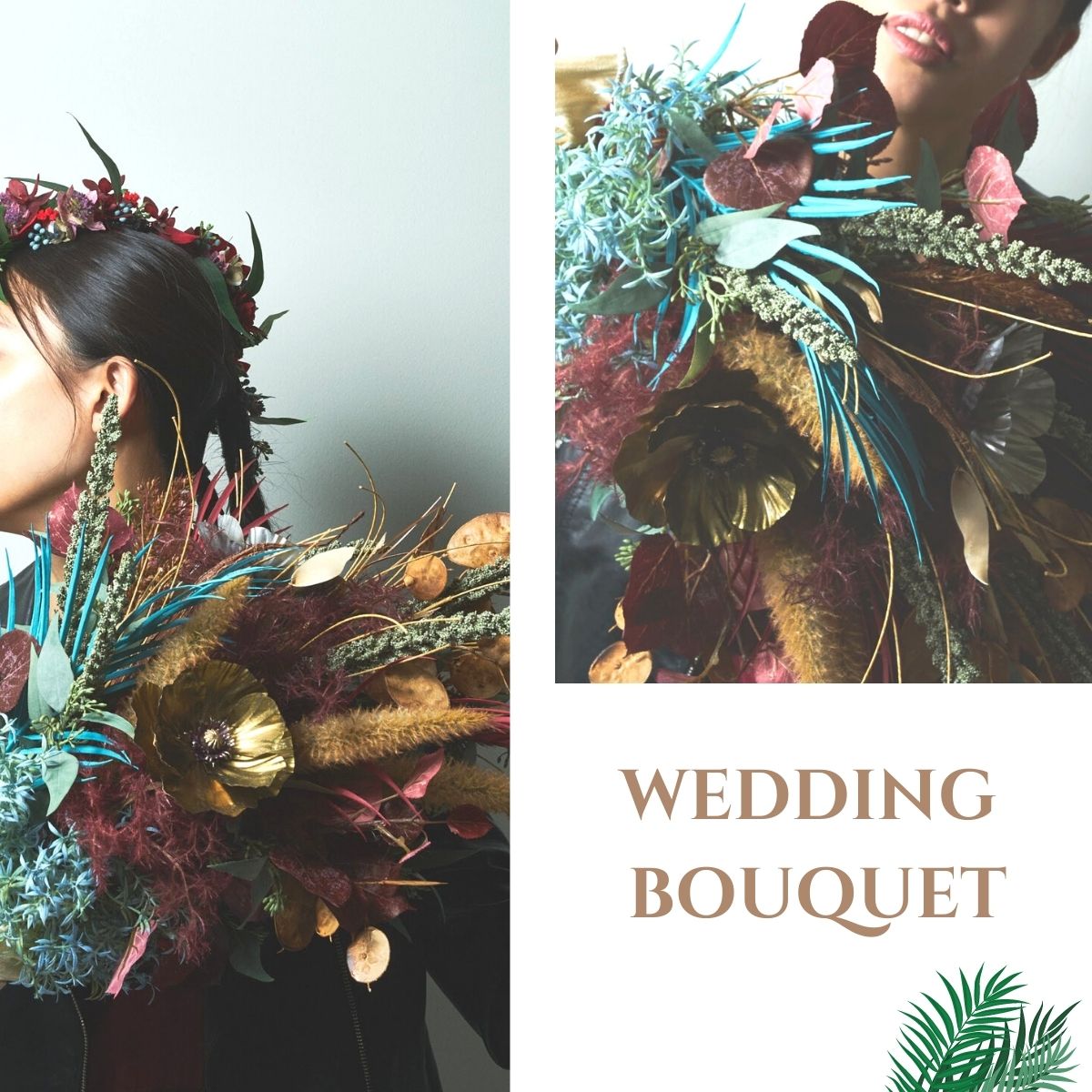 秋 冬の花嫁に 美しい 印象的 オシャレなウェディングブーケ ベージュ 赤 きれい 綺麗 送料無料 ブーケ カッコイイ 華やか 造花 ウェディング 水色 大人花嫁