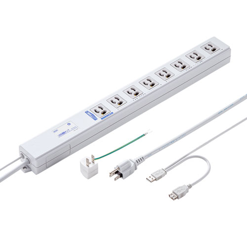 サンワサプライ USB連動タップ 3P 8個口 2m TAP-RE4UN|ショップハナテック