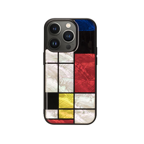 ikins 天然貝ケース for iPhone 14 Pro Mondrian 背面カバー型 I23595i14P