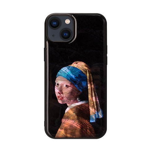ikins 天然貝ケース for iPhone 14 Plus 真珠の耳飾りの少女 背面カバー型 I23602i14M