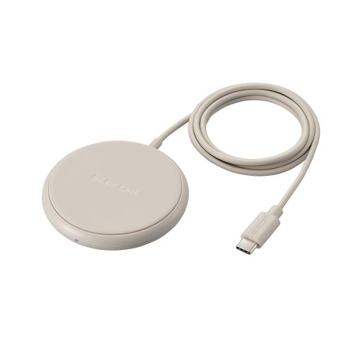 【3個セット】 エレコム ワイヤレス充電器 Qi認証 5W 卓上 滑り止めパッド ケーブル一体 ベージュ W-QA25BEX3