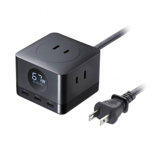サンワサプライ USB手っとり早い申し受ける役立つこと付き添い人水道栓GaN PD67W TAP-B111C3BK