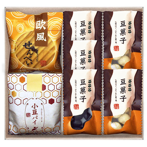 【5セット】 小豆パイ・欧風せんべい和菓子詰合せ 小豆パイ、欧風せんべい、豆菓子(竹炭×3・きなこ×2) 小豆パイとバニラヴァッフェルのコーティング DW-15RX5