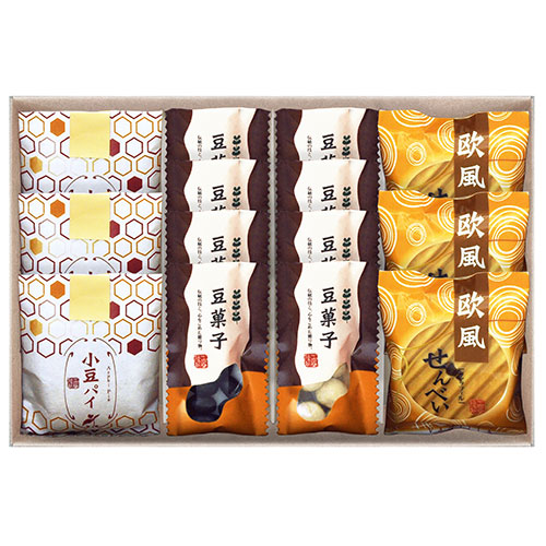 【3セット】 小豆パイ・欧風せんべい和菓子詰合せ 小豆パイ×3、欧風せんべい×3、豆菓子(竹炭×4・きなこ×4) 小豆パイとバニラヴァッフェルのコーティング DW-30RX3
