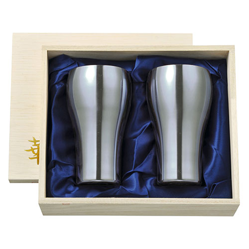 田辺金具 華 タンブラー 300ml 艶消し(シルバー) 桐箱2ヶセット TK-2846