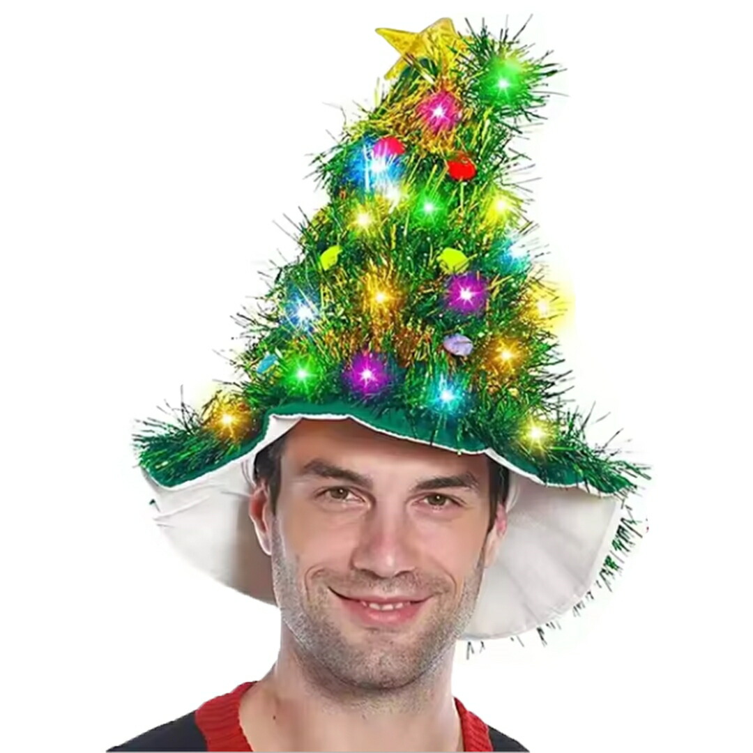 クリスマスハット デザイン 35×27cm 楽天市場】クリスマスハット ツリー帽子 LED 2カラー ツリー役になれる
