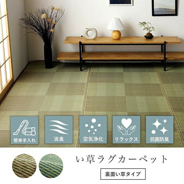 い草ラグ 花ござ カーペット 格子柄 ナチュラル シンプル 和室 抗菌防臭 消臭 お手入れ簡単 『ルネ』　ブラウン 本間4.5畳（約286×286cm）