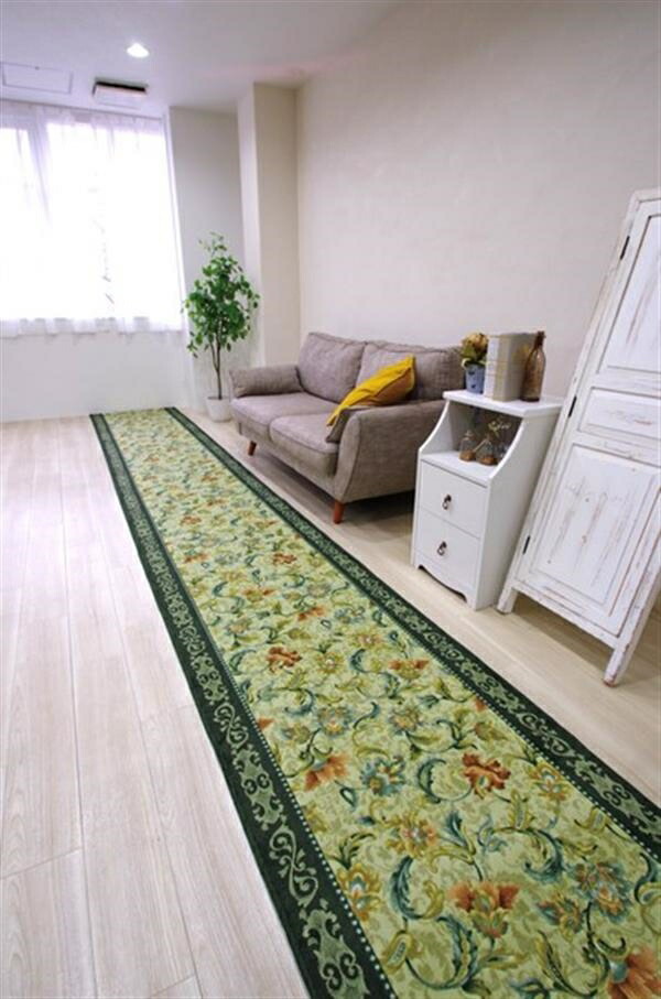 日本製 【オリエンタル更紗】 廊下敷きマット　＜抗菌　防臭　滑り止め＞　廊下敷きマット 65×700cm エンジ