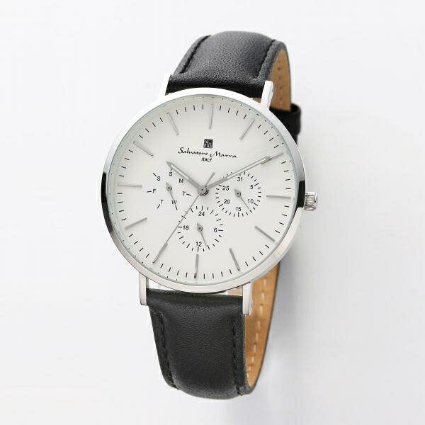 正規品 SalvatoreMarra 腕時計 サルバトーレマーラ SM22102-SSWH 日常生活防水 日付曜日表示 レザーベルト｜ショップハナテック