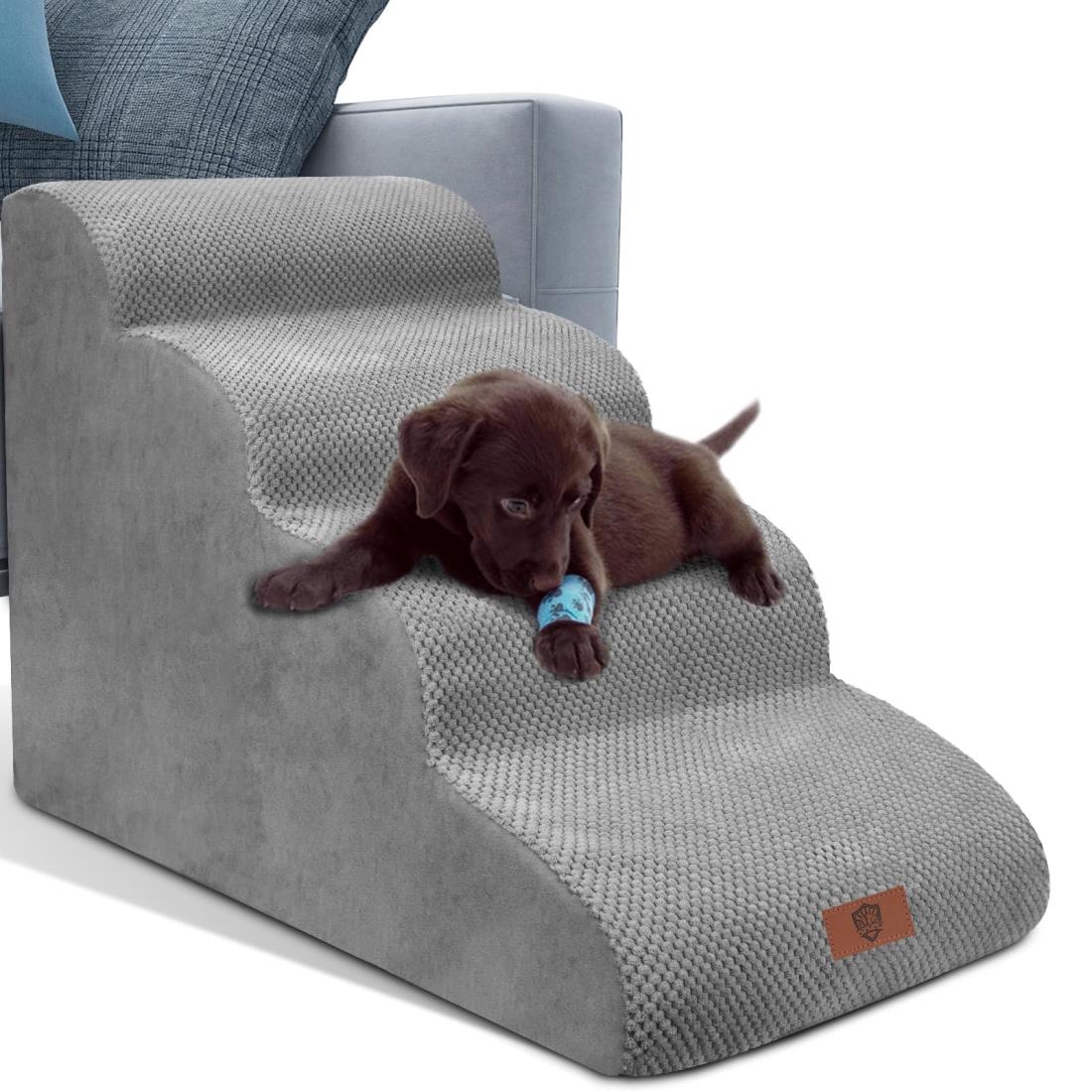 Masthome 犬 階段 犬スロープ階段 ドッグステップ 犬用ステップ 4段 高さ51cm 段差解消 ペット用 ステップ 階段 滑り止め 犬用 4段踏み台 安全 カバー取り外し可能 ペット用品 小型犬 室内犬 高齢犬 猫犬に適用 ブラウン グレー ホワイト ブラック ブルー