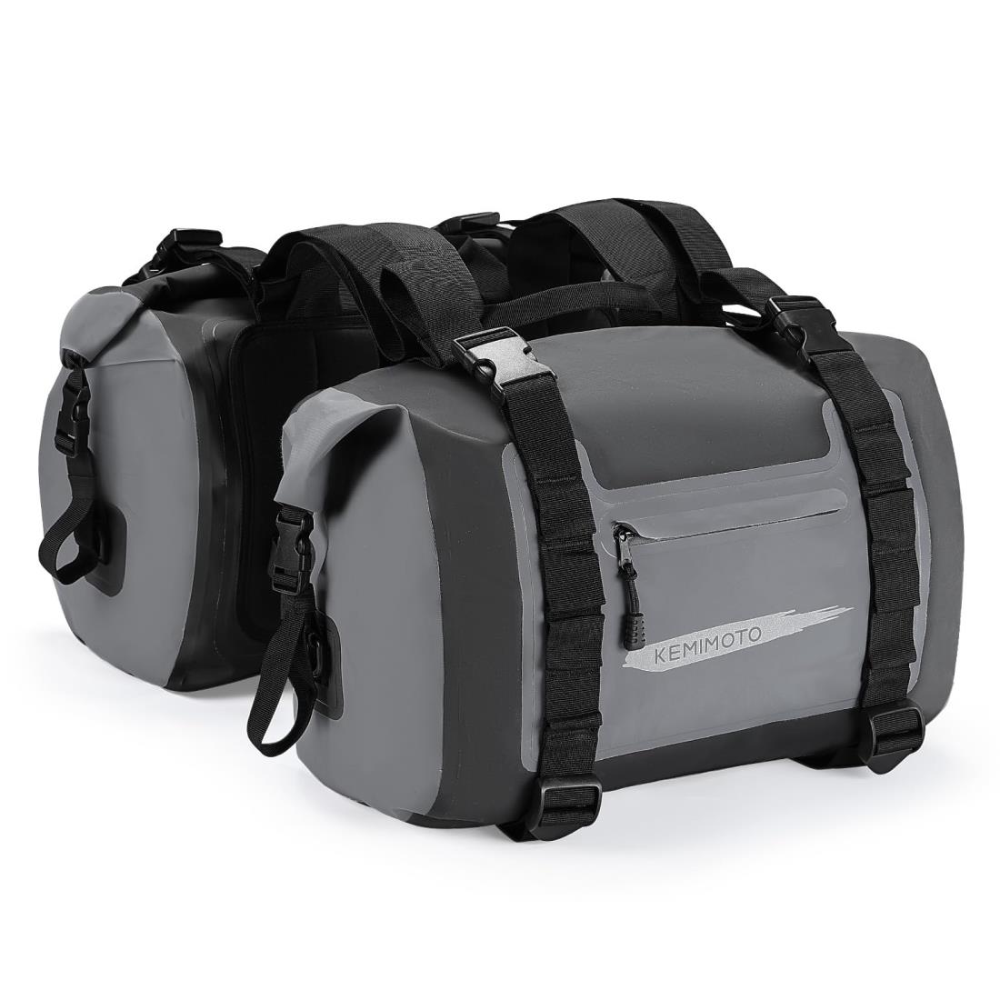 KEMIMOTO バイク サイドバッグ 防水 大容量50L ツーリングバッグ 2PC 取付簡単 CBR400 Z900RS 汎用 サイドバッグ 反射テープ付き バイク バッグ キャンプツーリング 収納 ロングツーリング 軽量 耐久性 グレー｜hanatomori店