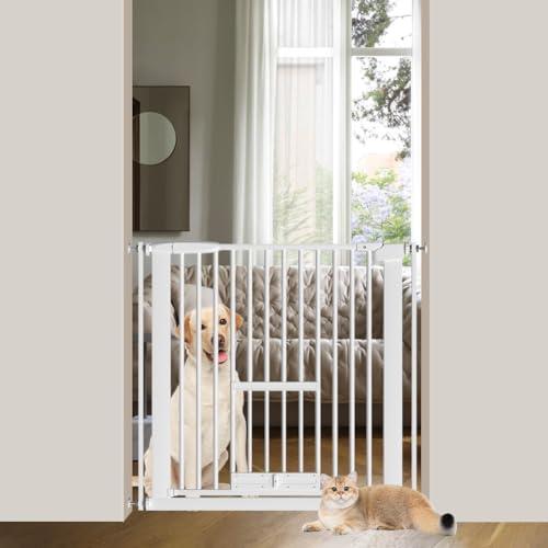 Seogva ペットゲート 3.5cm柵間隔 ペットドア付き 高さ78cm ペットゲート 犬 猫 ゲート ブラック ホワイト 猫用ゲート 過密フレーム付き 猫 ゲート 犬すり抜け防止フェンス つっぱり 扉付き 赤ちゃん ベビーゲート 突っ張り式 自動ロック 階段上 （設置幅76-86cm、ホワイト）｜hanatomori店 8,859円