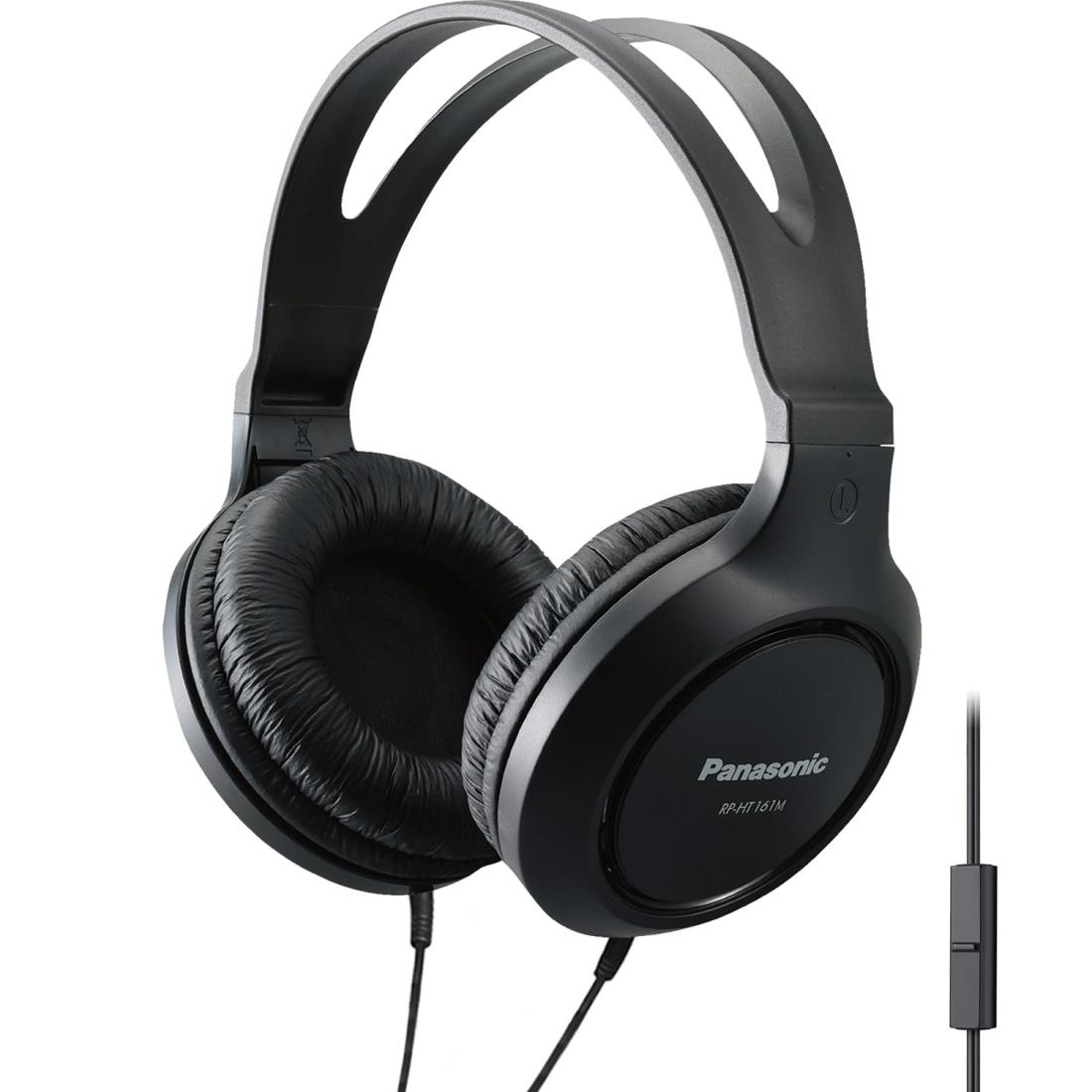 パナソニック 軽量 オーバーイヤー有線ヘッドフォン マイク/サウンド/XBS付き 重低音用 ロングコード 3.5mmジャック 携帯電話/ノートパソコン用 - RP-HT161M (ブラック)