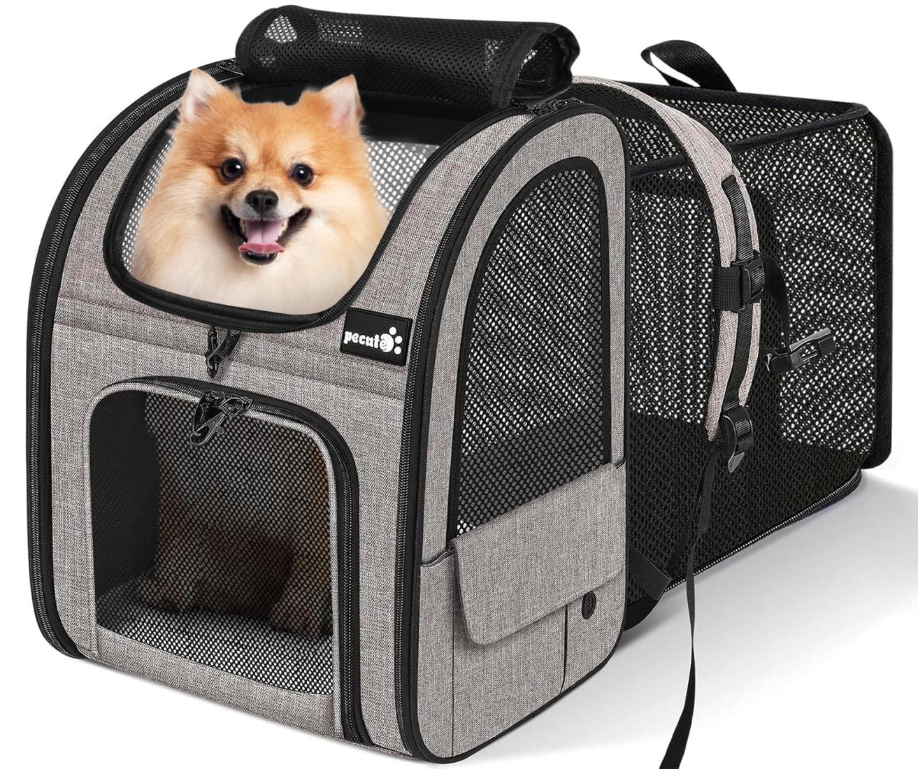 ペキュート 犬猫リュック型キャリーバッグ メッシュ窓 拡張可能 グレー XL 20241003194849_161_1.jpg
