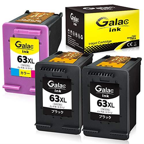 【Galac ink】 リサイクルインクHP 63 XL 63 63xl (ブラック 増量 *2個+ カラー 増量*1個) 3個セット 残量表示付 HP63XL 再生インク【対応機種】ENVY 4520 OfficeJet 4650 5220