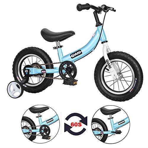 Qiani ペダルなし自転車 子供用自転車 キックバイク 2-in-1 2 3 4 5 6 7歳の男の子女の子適し12 14 16インチ ペダルとハンドブレーキ付き 青赤ピンク(12インチ, ブルー)