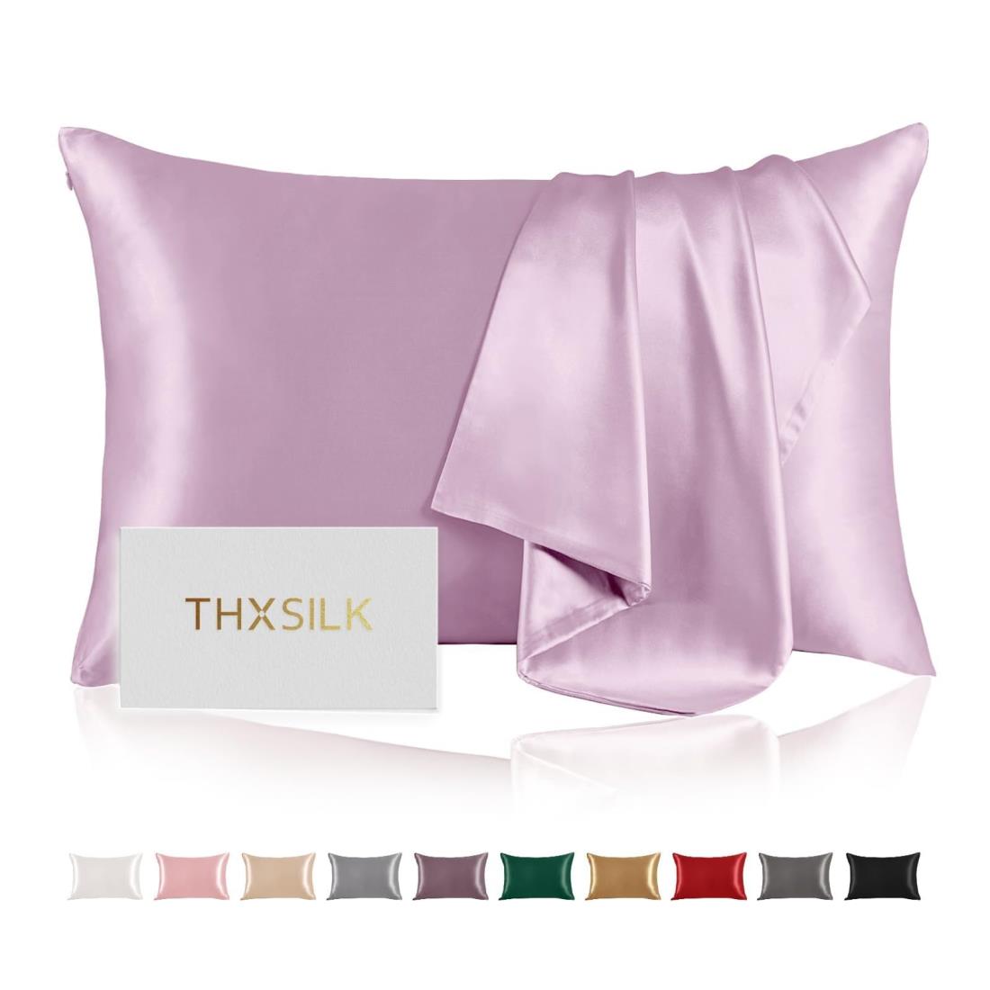THXSILK ピローケース シルク 無地 隠しジッパー 100%シルク 両面 最高グレード6A OEKO認証済み 良い通気性 摩擦軽減 美髪・美肌 敏感肌 睡眠サポート 寝癖軽減 ギフト 贈り物 四季適応 一枚 (43*63cm・ ライト パープル)