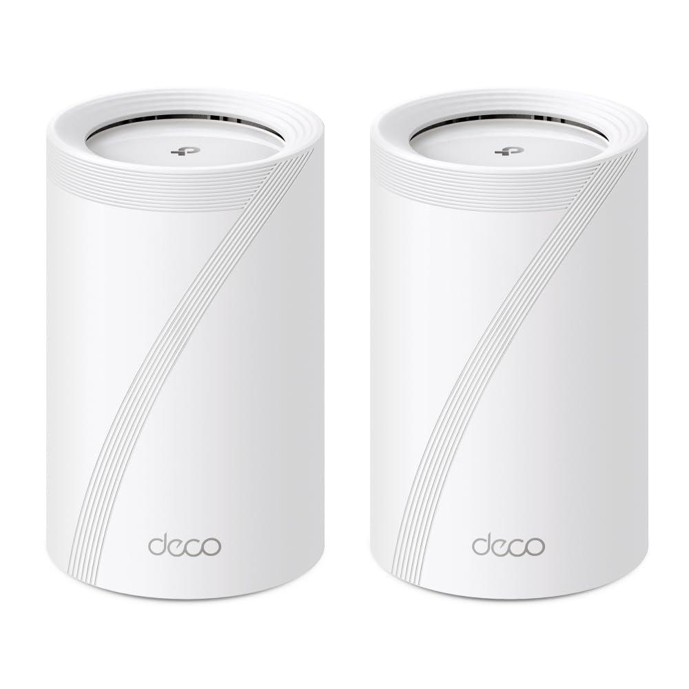 TP-Link 無線LAN 7 ルータ メッシュ 無線LAN 取り合わせ 取り組みダンス楽隊 5760 Mbps (6GHz) + 2880 Mbps (5GHz) + 574Mbps (2.4GHz) 2.5Gbps イーサネットポートx1 シームレス人工知能学メッシュ MLO 320MHz TP-Link 2社会的単位 Deco BE65 2-pack