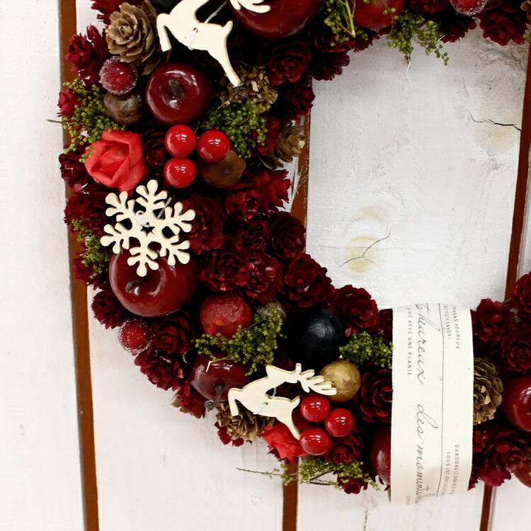 楽天市場 送料無料 Xmas 飾り リース Cmナチュラルリースl ベリーベリーアップル F32 5cm ｃｍ1217 A クリスマス Christmas リース 玄関 リング ギフト プレゼント 花うるる 花でうるおう毎日