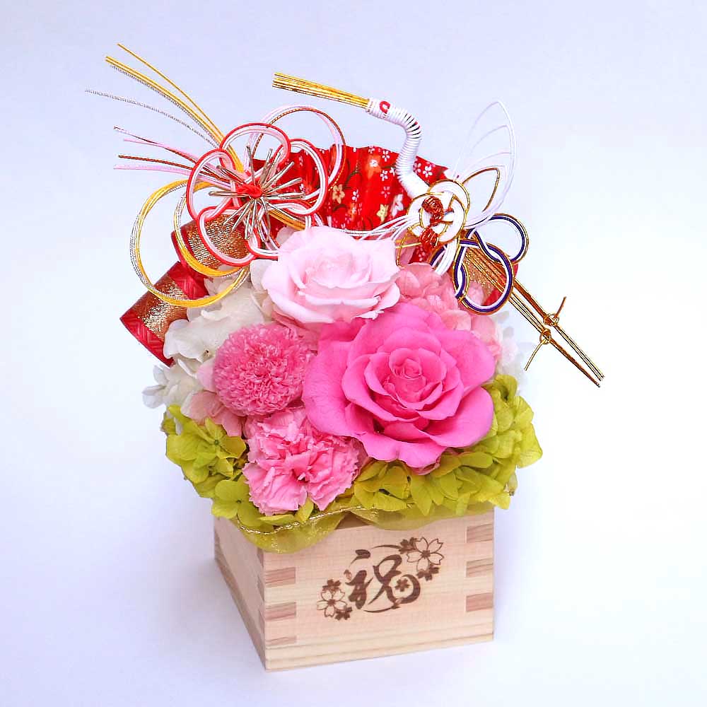 【枡お花へのレーザ産業】オプション 枡への名入れ 事あたらしいの枡お花