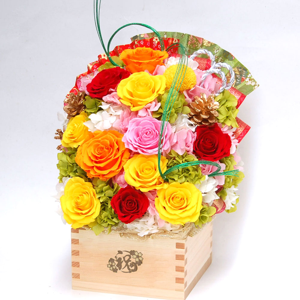 【枡御花へのレーザ産業】オプション 枡への名入れ 目あたらしいの枡御花