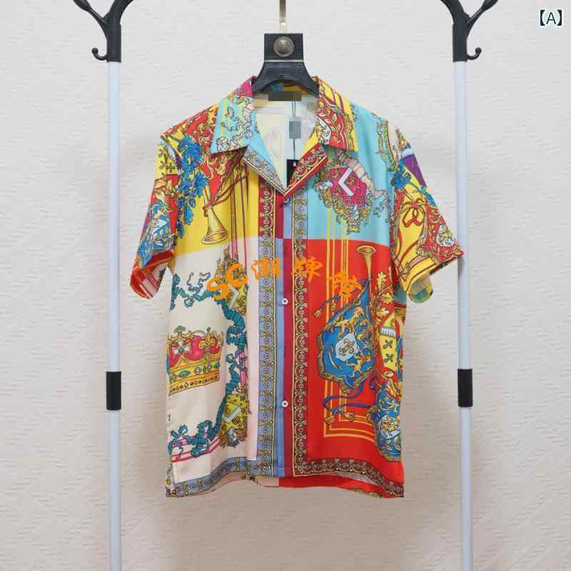 シャツ 半袖 バロック 中世 メンズ トップス 夏 レディース シャツ 様式 レトロ 宮殿 プリント 日常 コットン ビーチスタイル