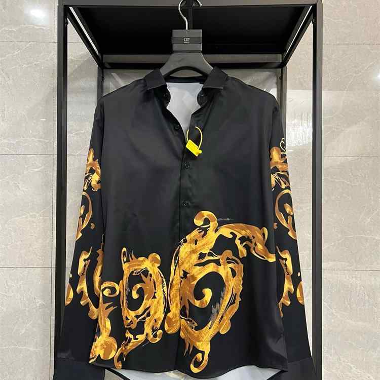 メンズ バロック シャツ 春秋 宮殿 スタイル 黒 白 金 ゴールド スリム 冷感 ドレープ 紳士服 長袖 ゆったり トップス ビッグ 都会的 ホスト 夜職 バー クラブ 柄入り 華やか 高級感