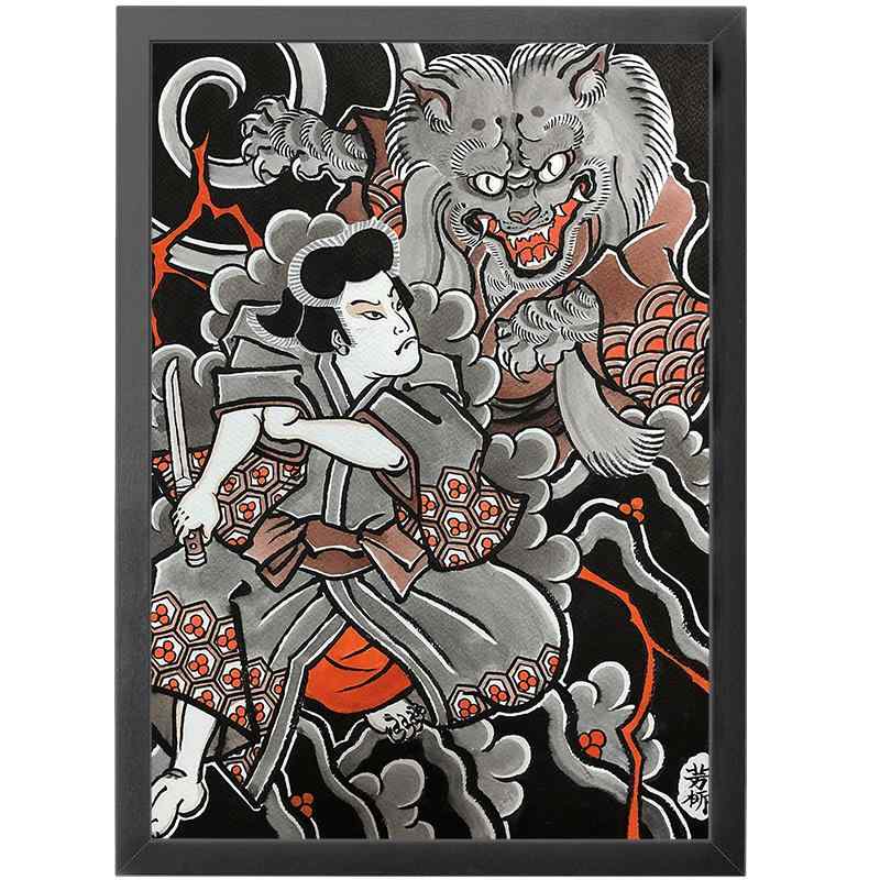 和風刺繍アート 赤い背景の箱掛け壁画飾り掛け絵純手作り刺繍 楽天市場】入れ墨 掛け軸 タトゥーショップ 掛け絵 壁掛け 壁面アート