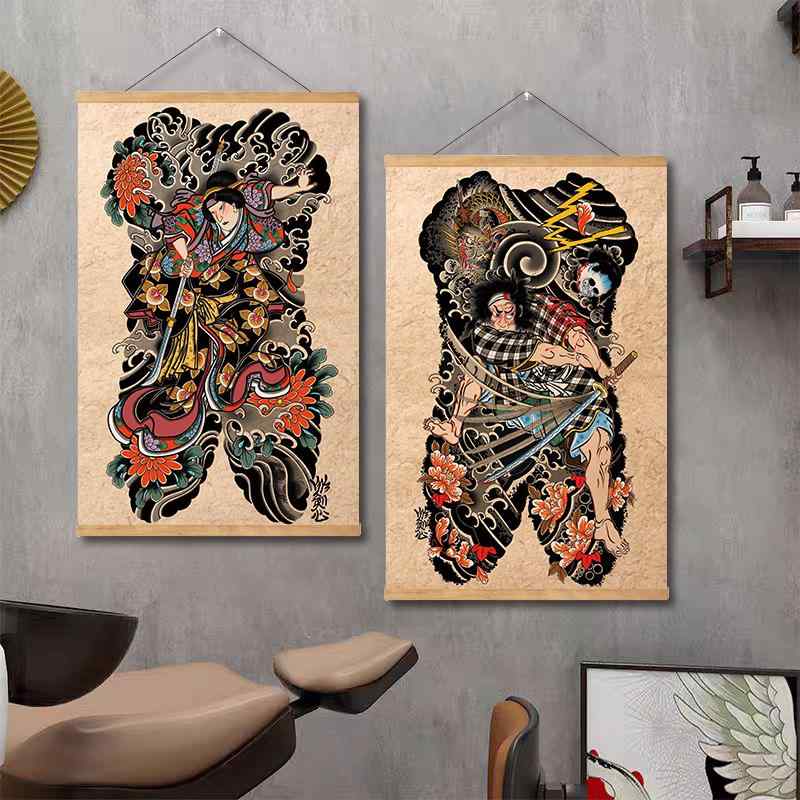 美品 掛け軸 靭生作 武者図 楽天市場】掛け軸 武者絵 タトゥーショップ 掛け絵 壁掛け 壁面アート